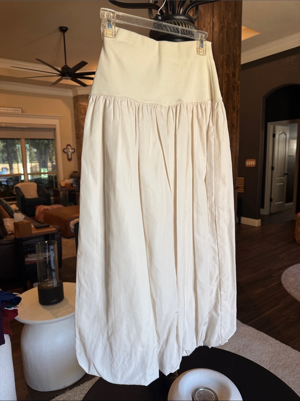 Women’s Cream Taffeta Maxi Skirt with Gathered Waist